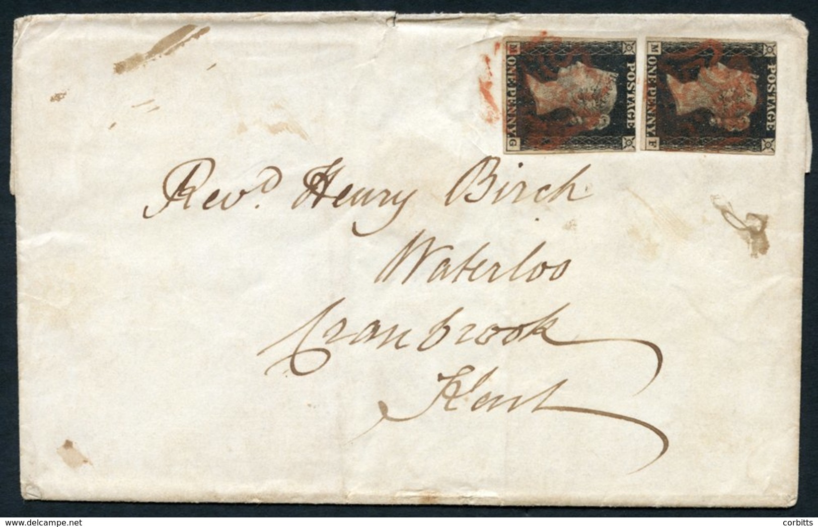 1840 Cover From Tonbridge Wells To Cranbrook, Franked Pl.1b MF, Close Cut To Good Margins & MG Three Margins, Both Cance - Other & Unclassified