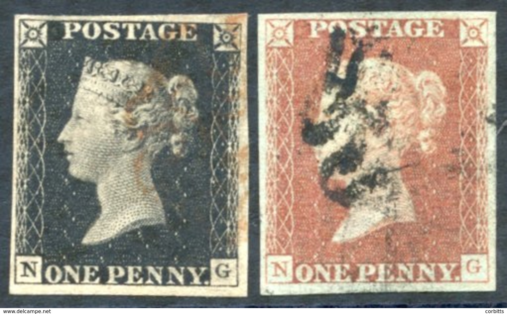 Plate 1b NG, Four Margin Example, Cancelled By Red MC Leaving Clear Profile, Matched With Red Printing - Four Good Margi - Other & Unclassified