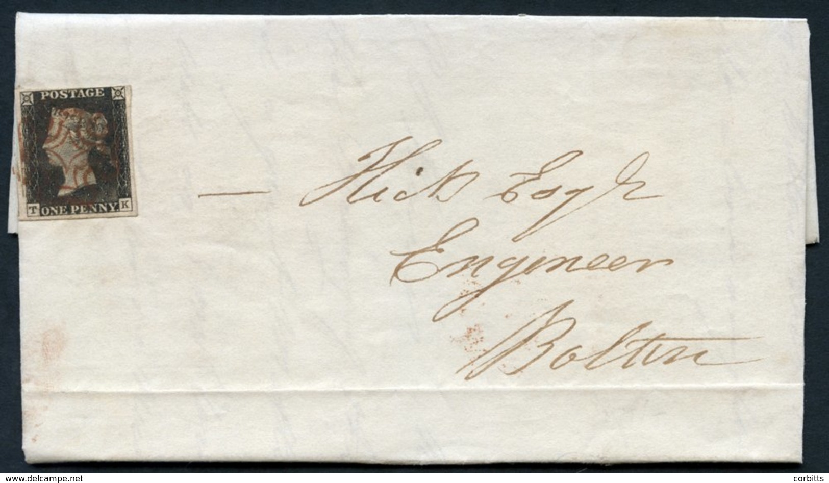1840 Dec 14th Cover From Manchester To Bolton, Franked Pl.1b TK, Four Margined Placed At The Left Side Of The Cover, Can - Other & Unclassified