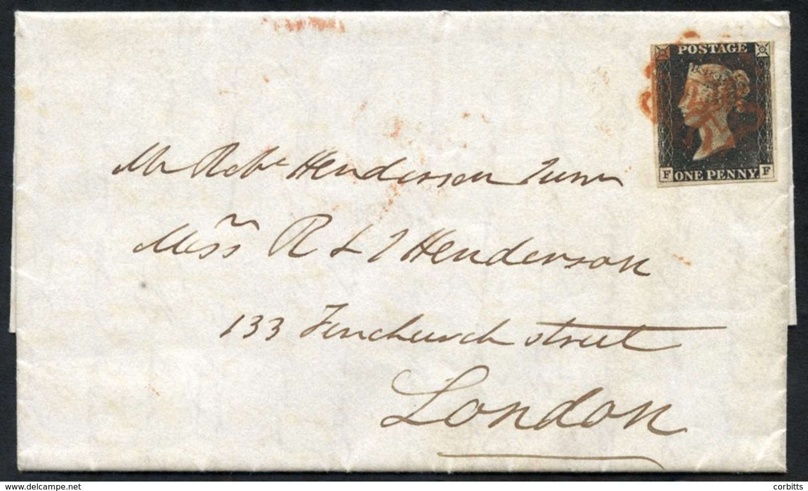 1840 June 22nd Cover From Glasgow To London, Franked Pl.2 FF, Four Good Even Margins, Tied Fine Red MC. - Other & Unclassified