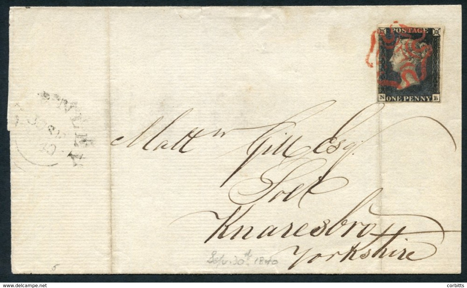 1840 Sep 30th Wrapper From Lord Massey (brewers) Of Burnley To M. Gill (solicitor) In Knaresborough, Franked Pl.5 NE, Ti - Other & Unclassified