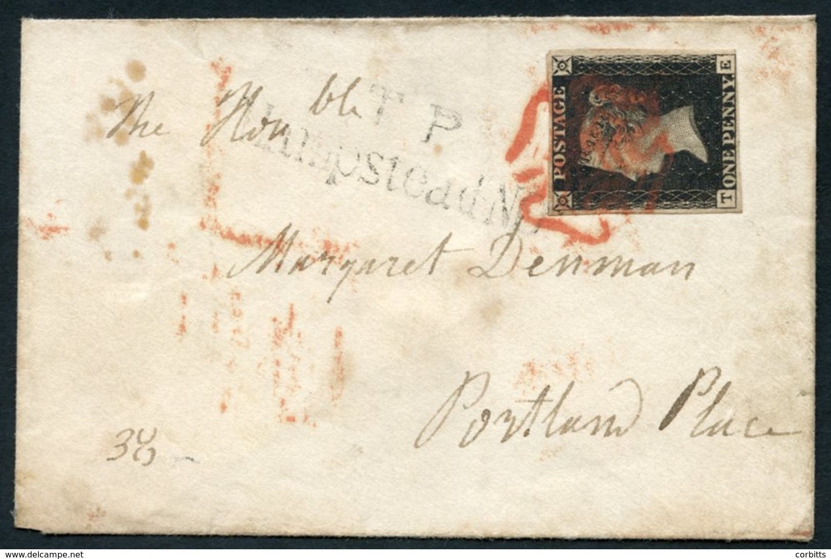 1840 July 27th Small Envelope Addressed To Portland Place, Franked Pl.6 TE, Good To Very Large Margins (placed Sideways  - Other & Unclassified