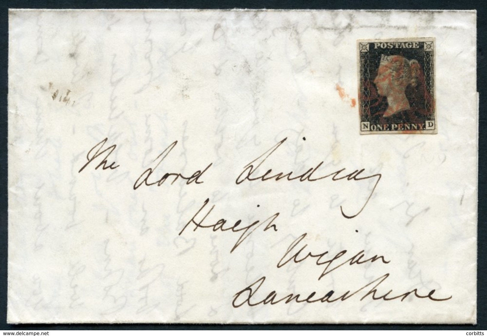 1840 Nov Cover From London To Wigan, Lancs, Franked Pl.9 ND, Large Margined Example, Cancelled Red MC. - Other & Unclassified