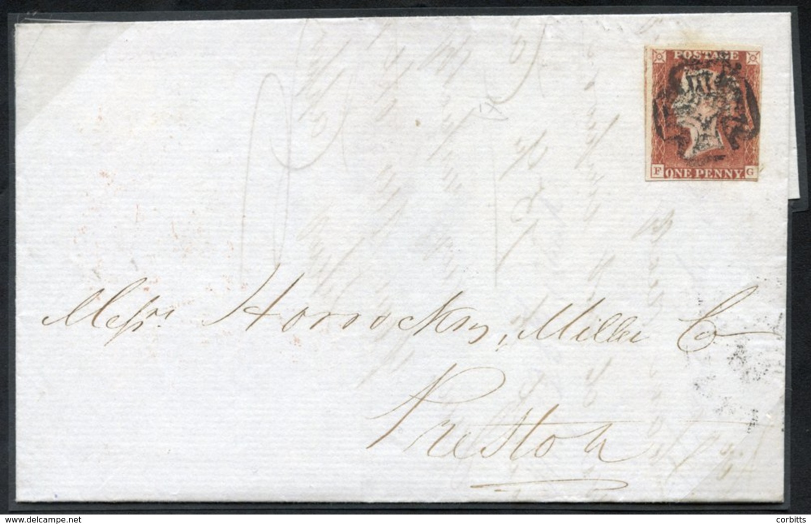 1841 Cover From Manchester To Preston, Franked Pl.9 FG, Clear Margined Except Just Touching At Lower Right Side, Cancell - Other & Unclassified