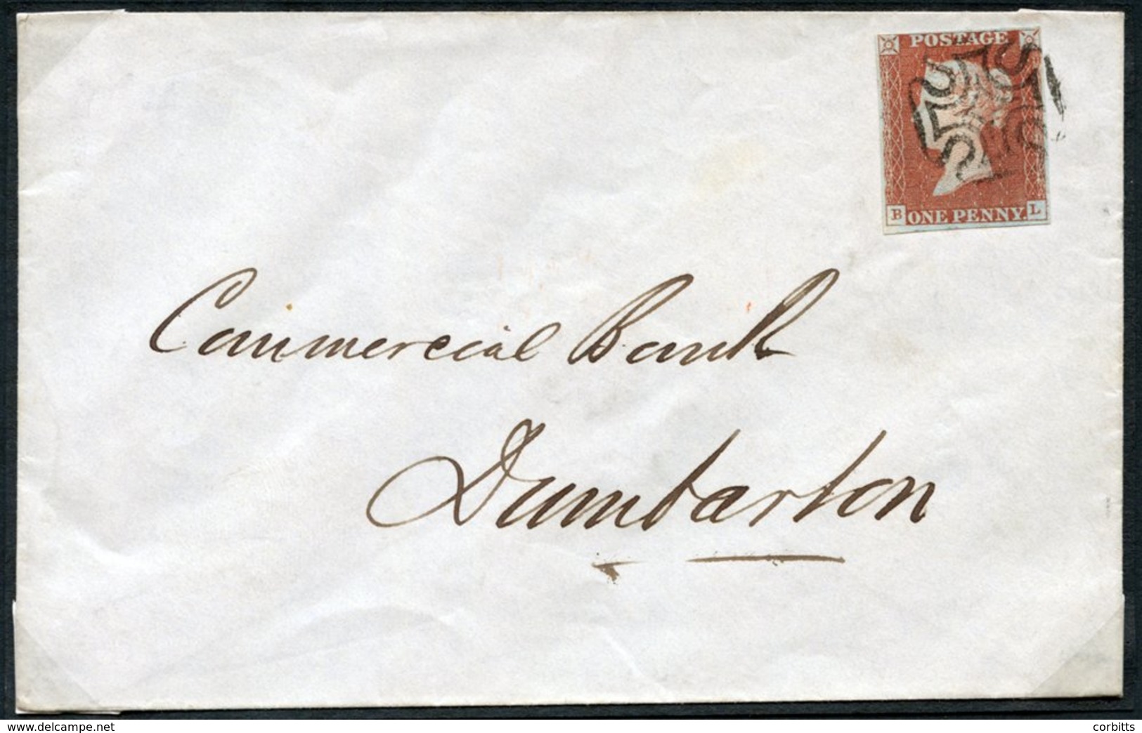 1844 Envelope From Greenock To Dumbarton, Franked Black Plate 11 BL, Four Margin Example, Tied By Very Fine Strike Of Th - Other & Unclassified