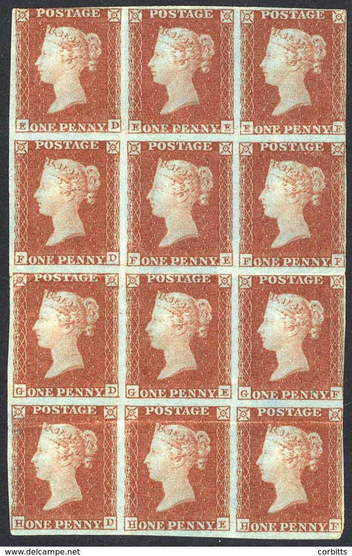 1841 1d Red-brown Pl.110 Block Of Twelve ED/BF, Large Part O.g With Several Creases But Fresh & With Margins Nearly All  - Other & Unclassified