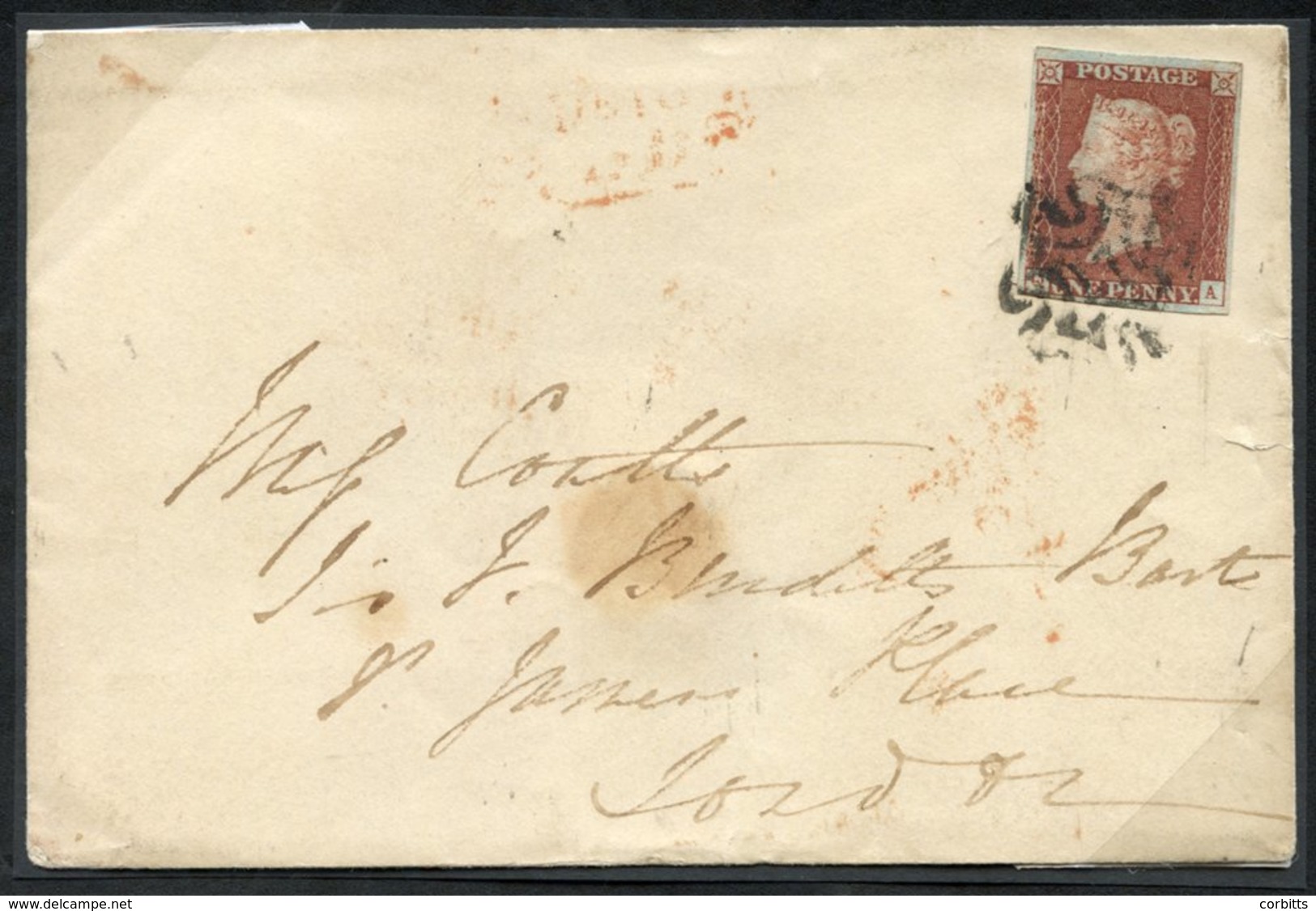 1843 Cover From Brighton To London Franked Pl.35 QA Four Margined Example Neatly Cancelled With The Distinctive BRIGHTON - Other & Unclassified