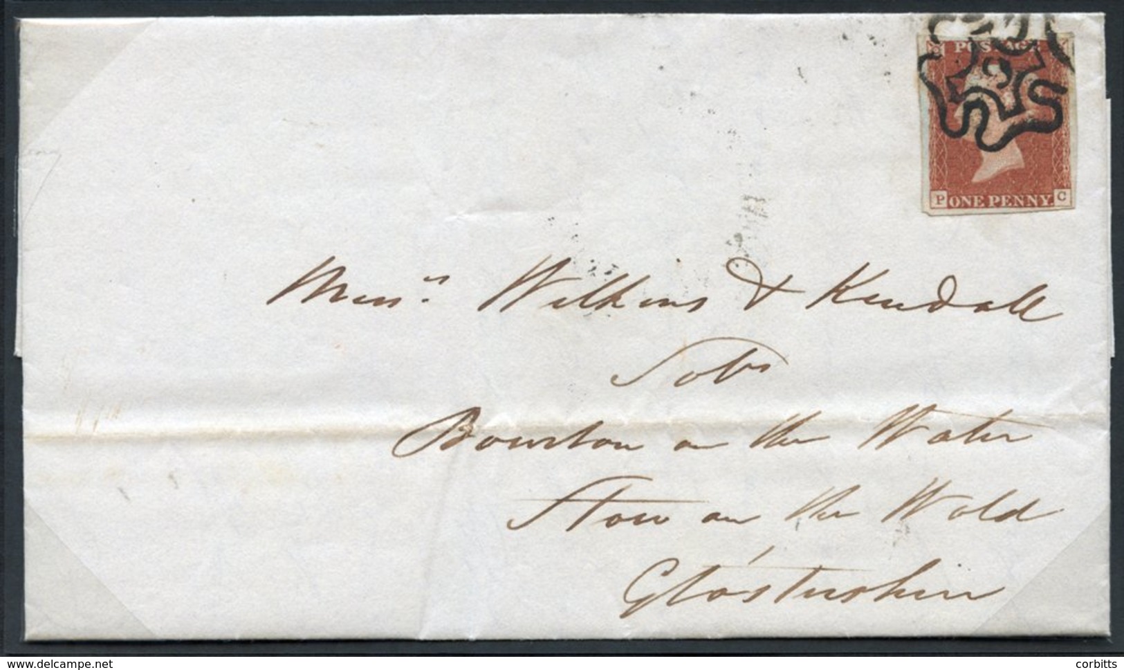 1843 Cover From London To Stow On The Wold, Franked Pl.32 PC, Large Margined Example Tied By A Bold Strike Of The No. 9  - Other & Unclassified