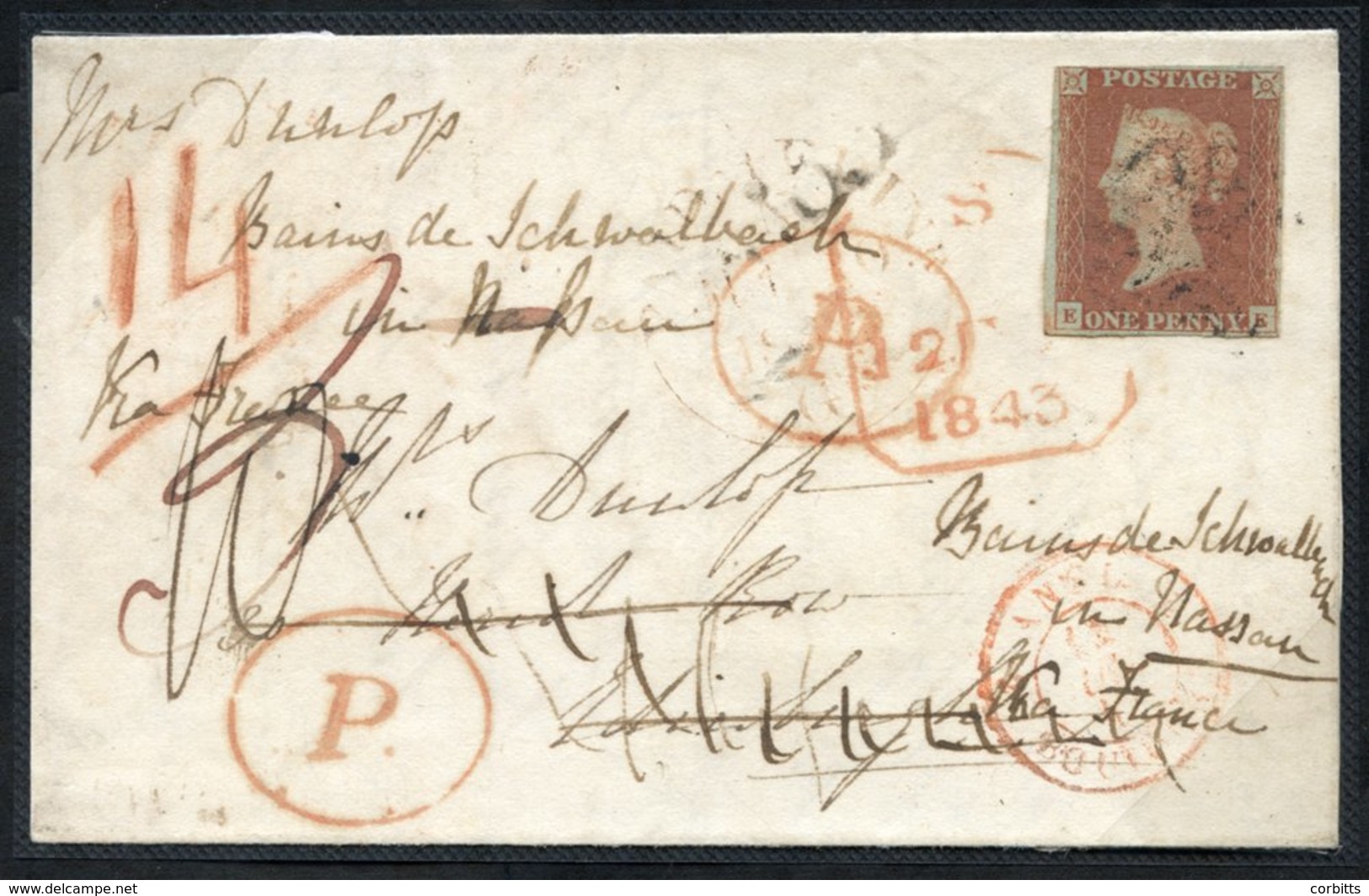 1843 Cover Sent From Bristol To Edinburgh Then Redirected Via London To France, Franked By 1d Red-brown With Clear To Wi - Other & Unclassified