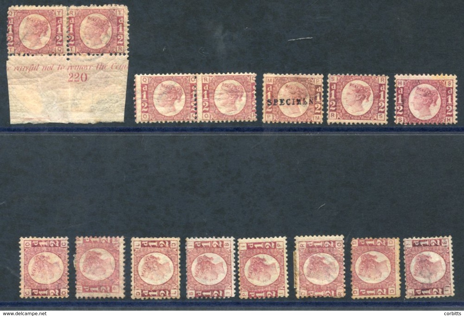 1870 ½d Rose-red Pl.11 & Pl.20 Both In Horizontal Pairs O.g, The Latter Is Marginal & Showing Part Inscription, Also Pl. - Other & Unclassified