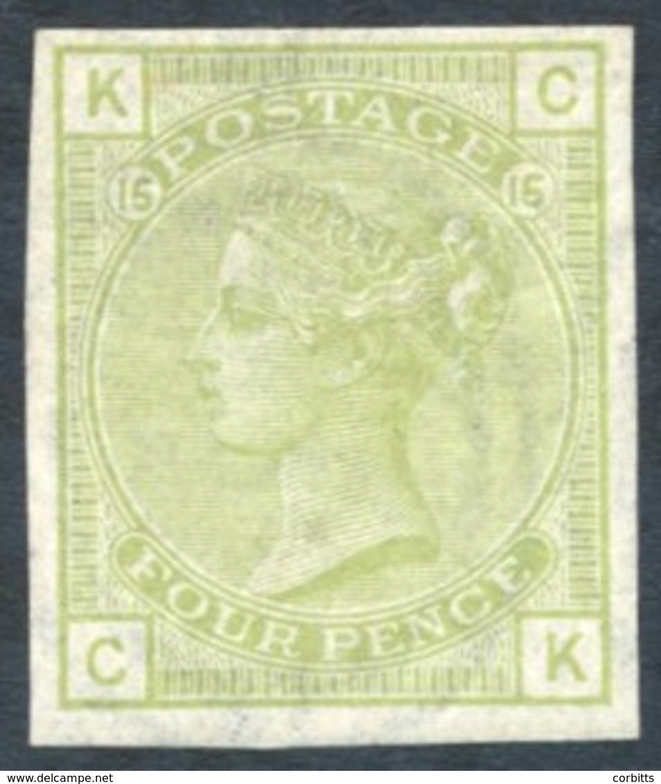 1876 Wmk Large Garter 4d Plate 15, Imperforate Colour Trial In Sage Green. SG.152. Cat. £250 - Other & Unclassified