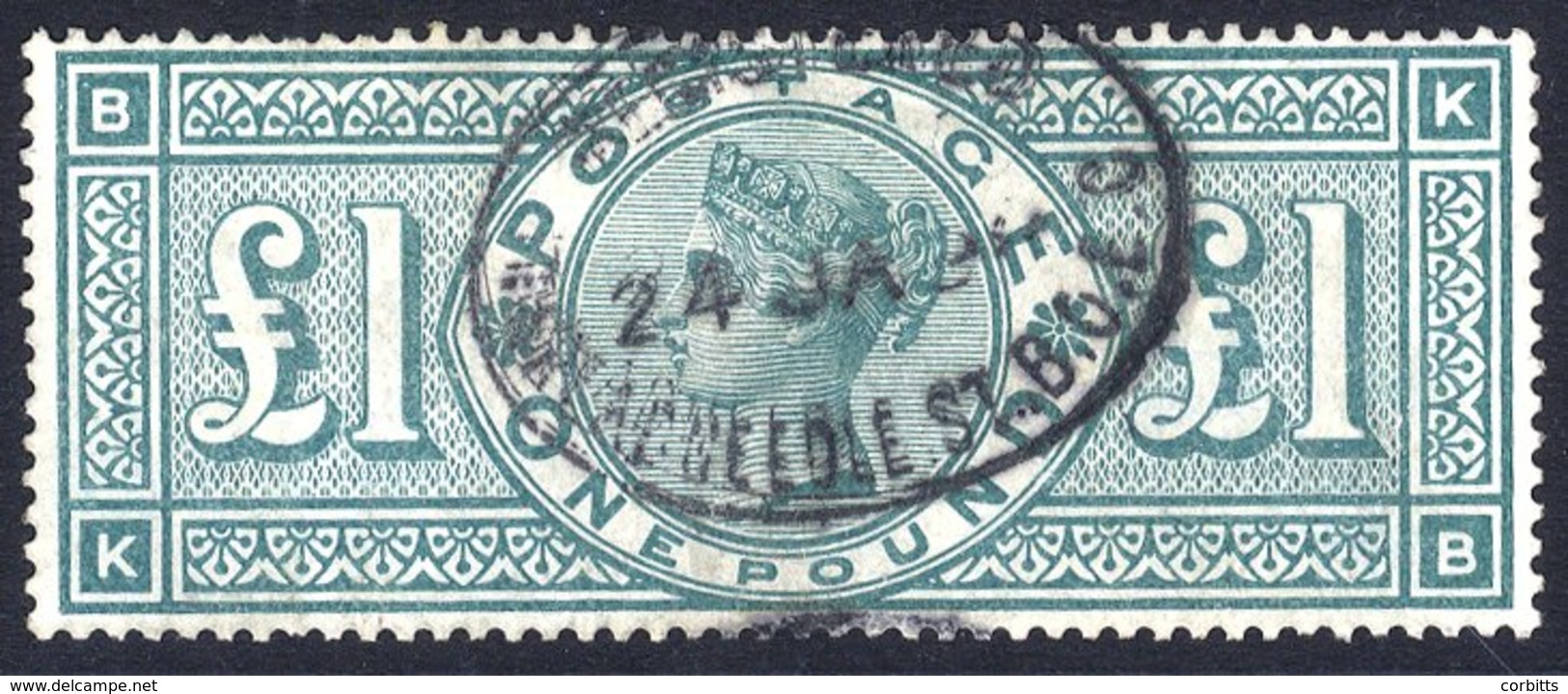 1891 £1 Green (KB), FU With Oval Registered D/stamp Of Threadneedle St, Odd Shortish Perf At Top, SG.212. - Other & Unclassified