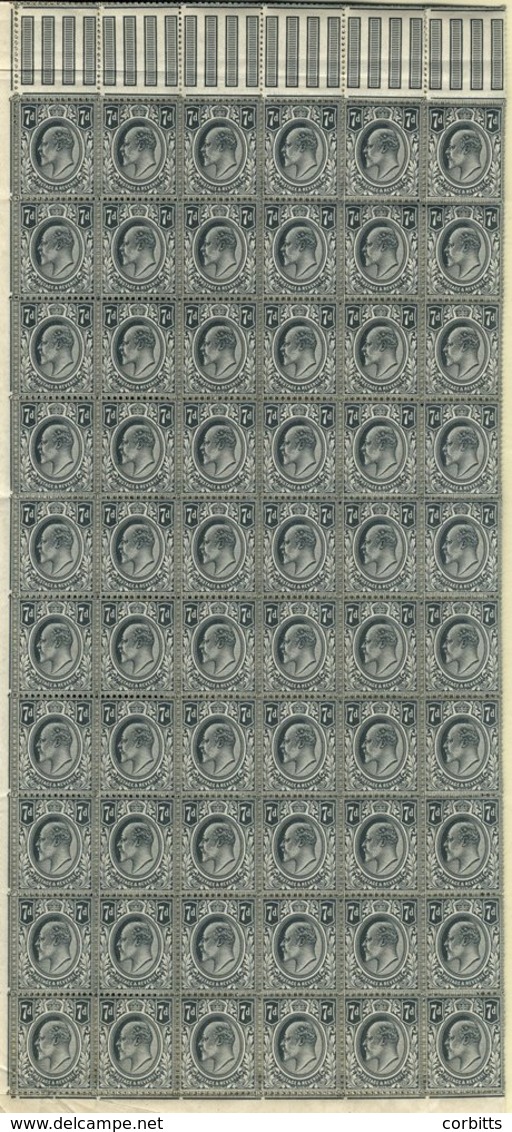 1910 DLR 7d Grey Black Complete Sheet Of 240, Lower Margin Creased & A Little Grubby, Some Minor Perf Splitting, Creased - Other & Unclassified