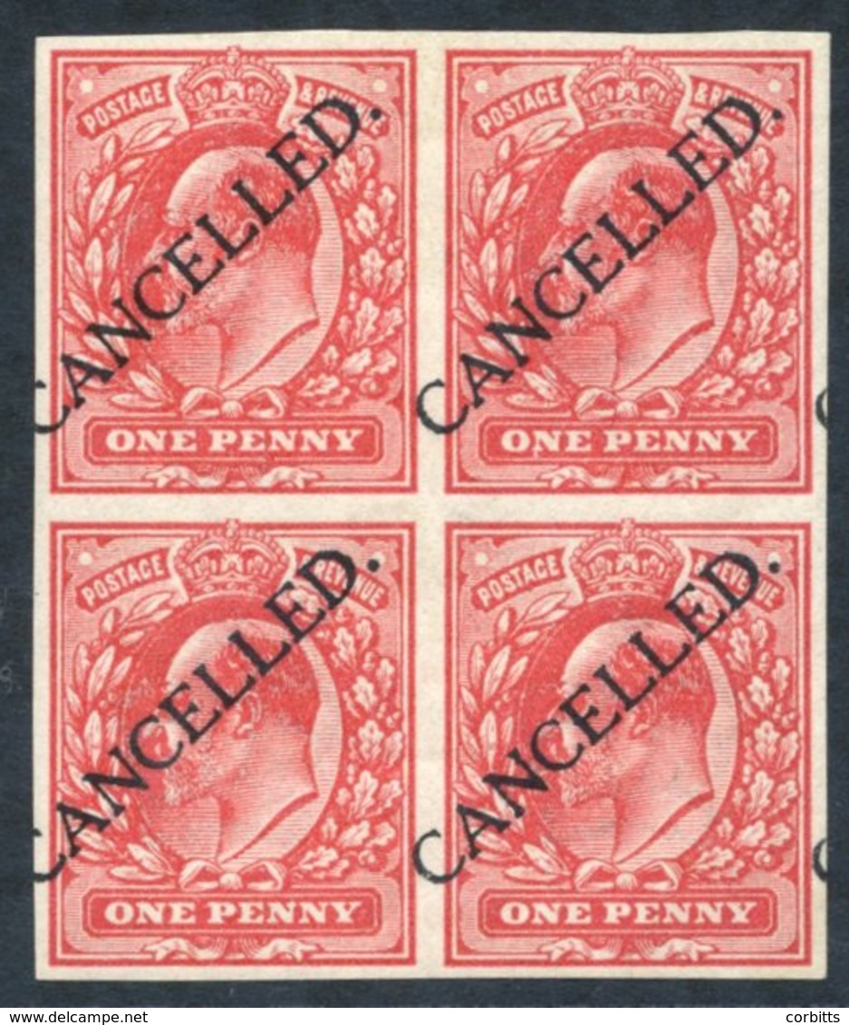 1911 Harrison 1d Imperforate Block Of Four Optd CANCELLED Type 21 - M (2 X UM), Spec M6t. (4) Cat. £600+ - Other & Unclassified