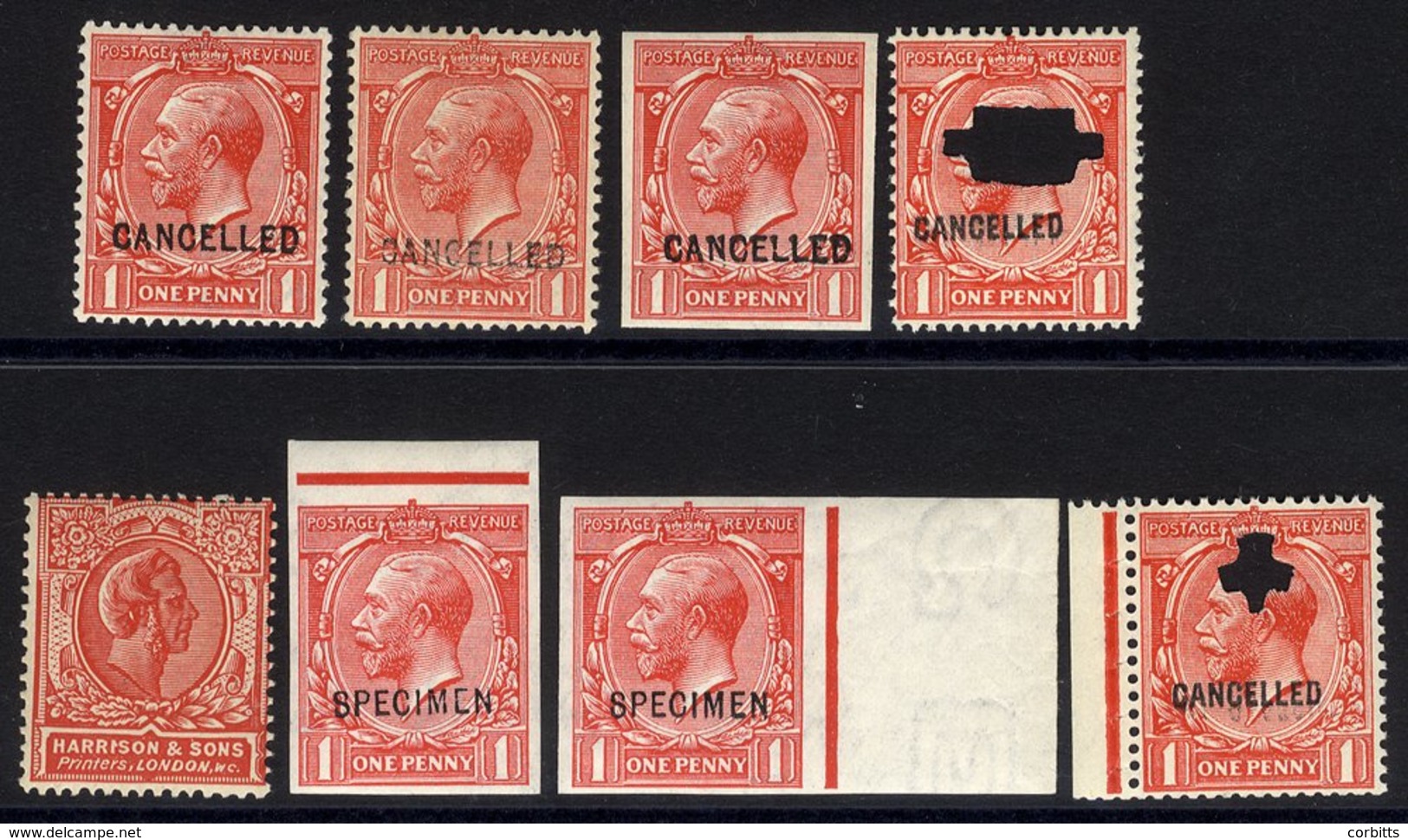 1912-24 1d Scarlet Three Examples Incl. One Imperf Overprinted 'cancelled' Type 24, Two Examples Punched & Overprinted ' - Other & Unclassified