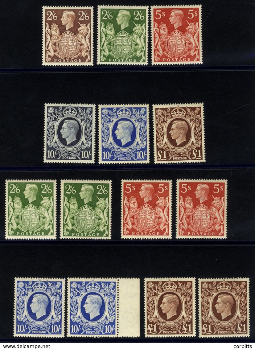 1939 High Values Set M & Extra 2/6d Green, 5s, 10s Light Blue & £1 (2 Of Each) In Varied Condition. (14) - Other & Unclassified