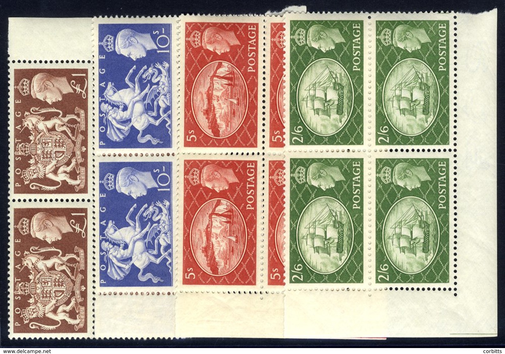 1951 Festival High Value Set In UM Corner Marginal Blocks Of Four, Some Gum Toning & Natural Gum Bends/creasing. SG.509/ - Other & Unclassified