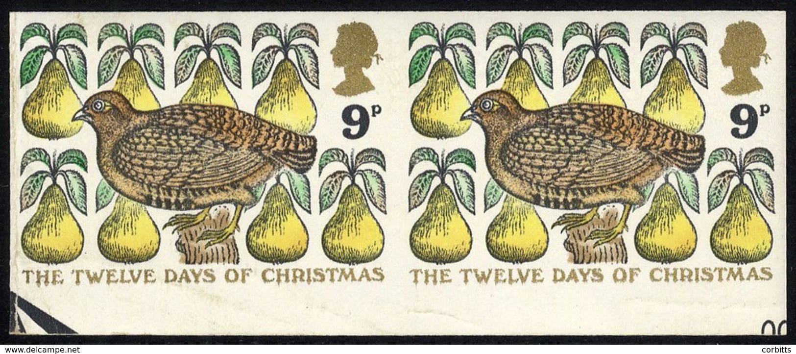 1977 Christmas 9p Variety Imperf In An UM Lower Marginal Horizontal Pair, Vertical Crease At Extreme Left And Light Bend - Other & Unclassified