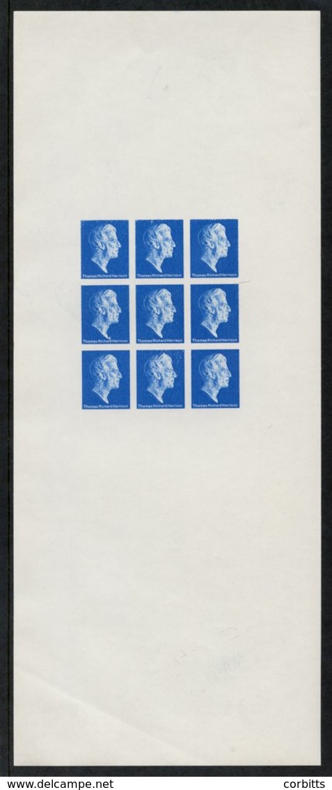 1979 (circa) Harrison's Photogravure Imperf Trial Of Thomas Richard Harrison Printed In Blue In A Block Of Nine With Lar - Other & Unclassified