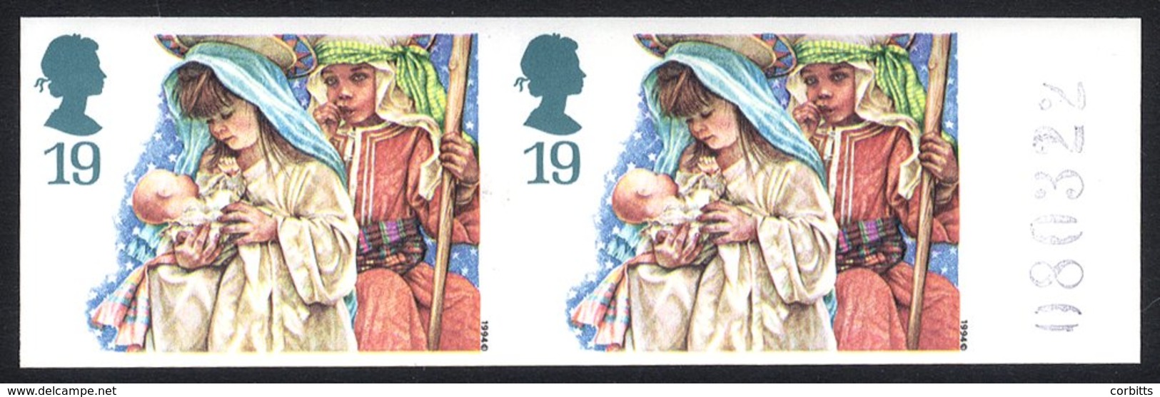 1994 Christmas 19p Marginal Imperf Pair UM, SG.1843a. (2) Cat. £175 - Other & Unclassified