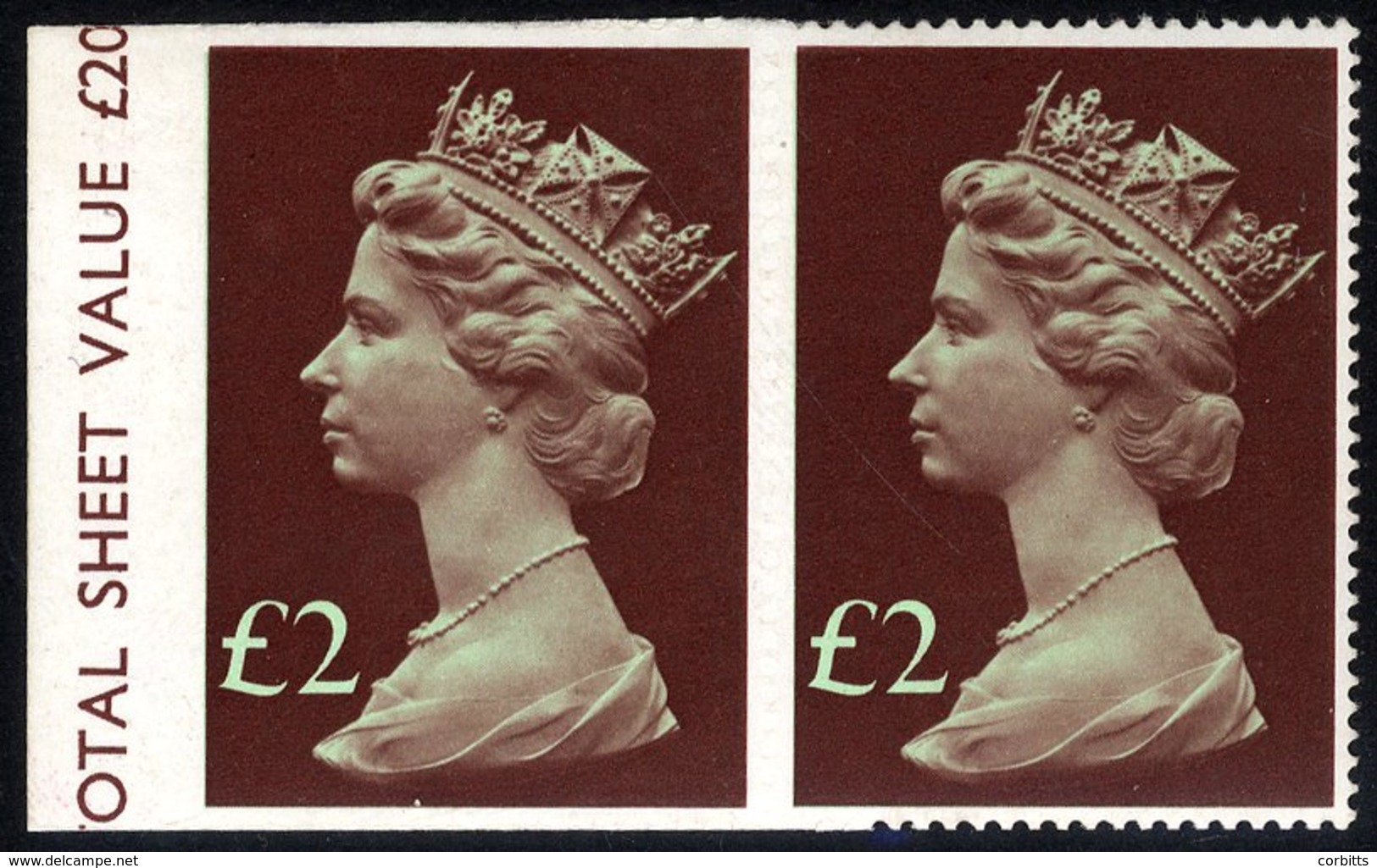 1977-87 High Values £2 Light Emerald & Purple-brown In A Progressively Imperf Left Margin Horizontal Pair, The Left Stam - Other & Unclassified