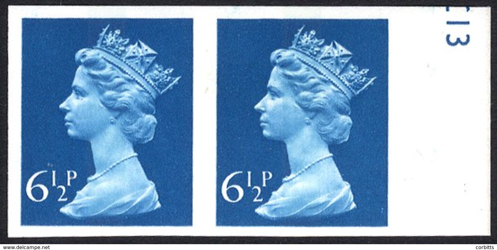 1975 6½p Greenish Blue Imperf Marginal Pair UM, SG.X872a, Cat. £450. - Other & Unclassified