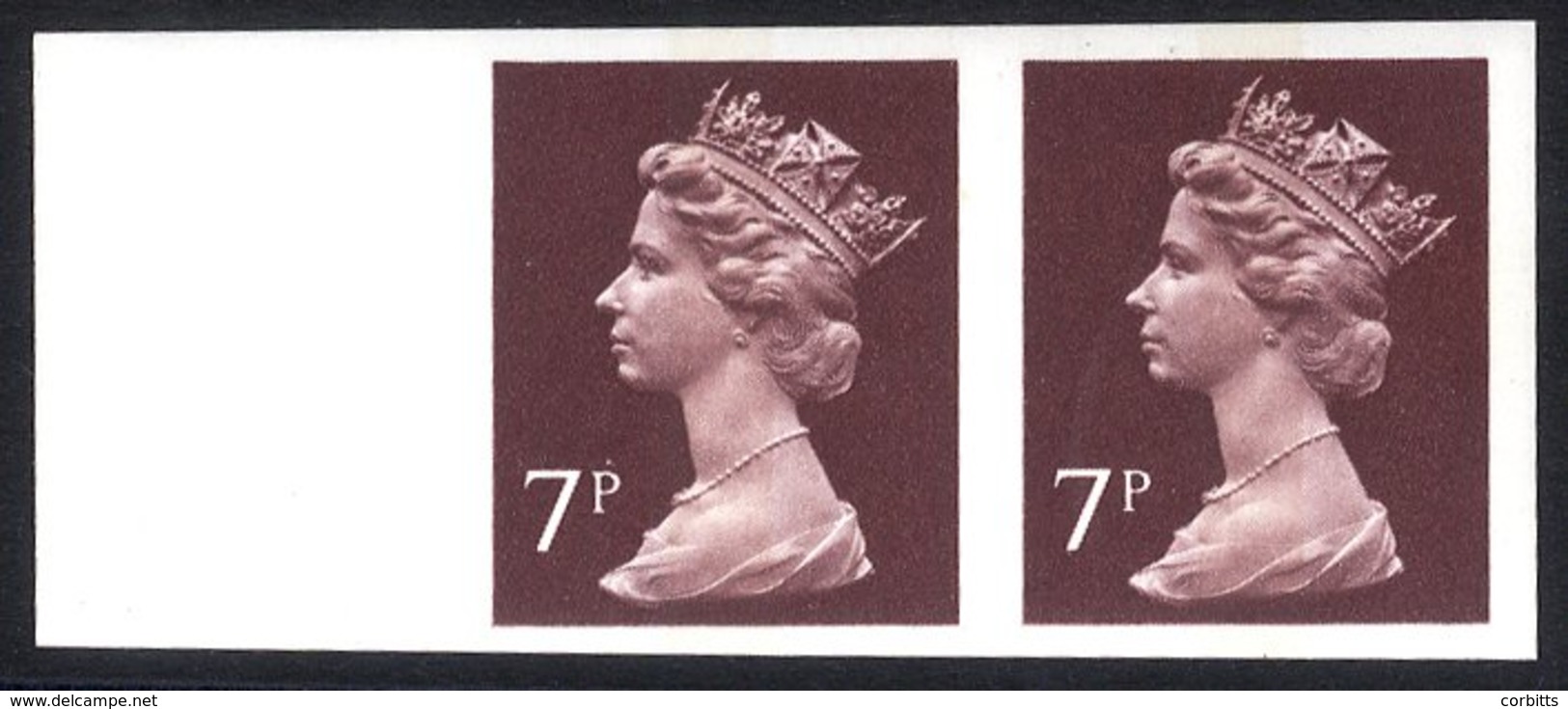 1977 7p Purple Brown, UM Margined Imperf Pair, SG.X875a. (2) Cat. £140 - Other & Unclassified