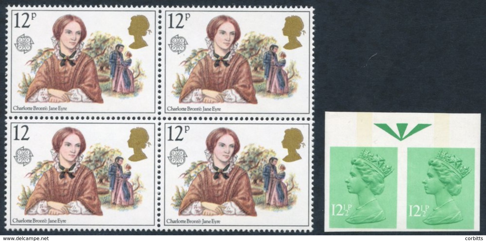 1982 12½p (centre Band) Top Marginal Imperf Pair UM, SG.X898a, Plus 1980 Bronte 12p UM Block Of Four With Missing 'P' Va - Other & Unclassified