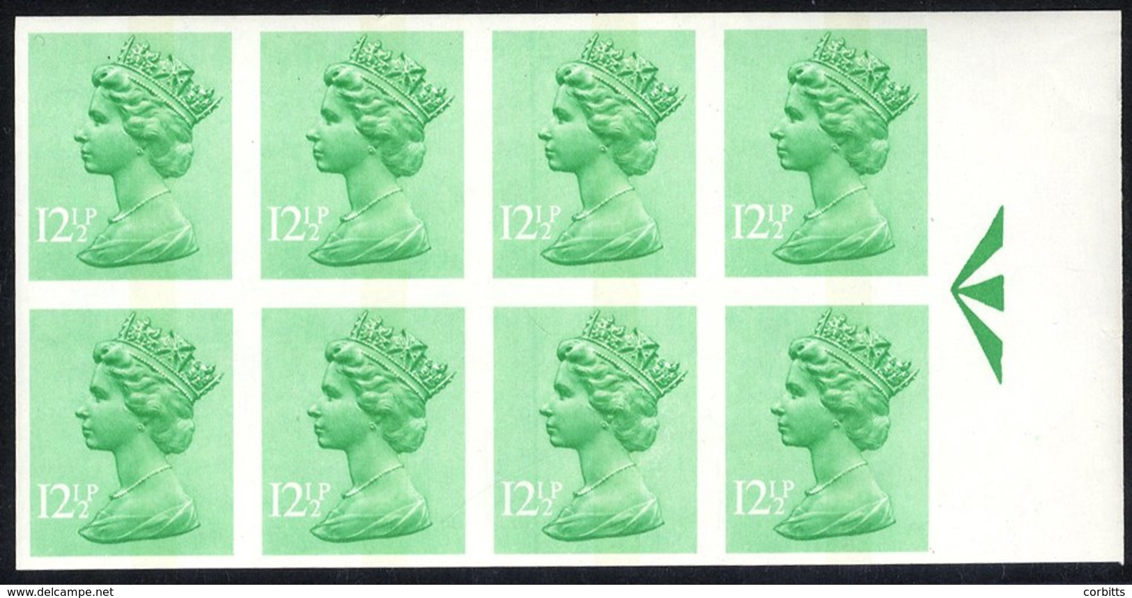 1982 12½p Light Emerald (1 Centre Band) UM Imperf Block Of Eight With Sheet Margin At Right (showing Arrow), SG.X898a. ( - Other & Unclassified