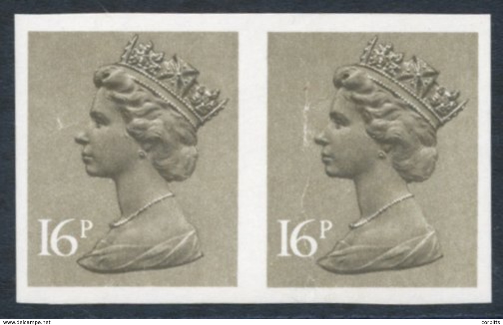 1983 16p Olive Drab UM Imperf Pair, Right Stamp With Vertical Crease. SG.X949a. (2) Cat. £200 - Other & Unclassified