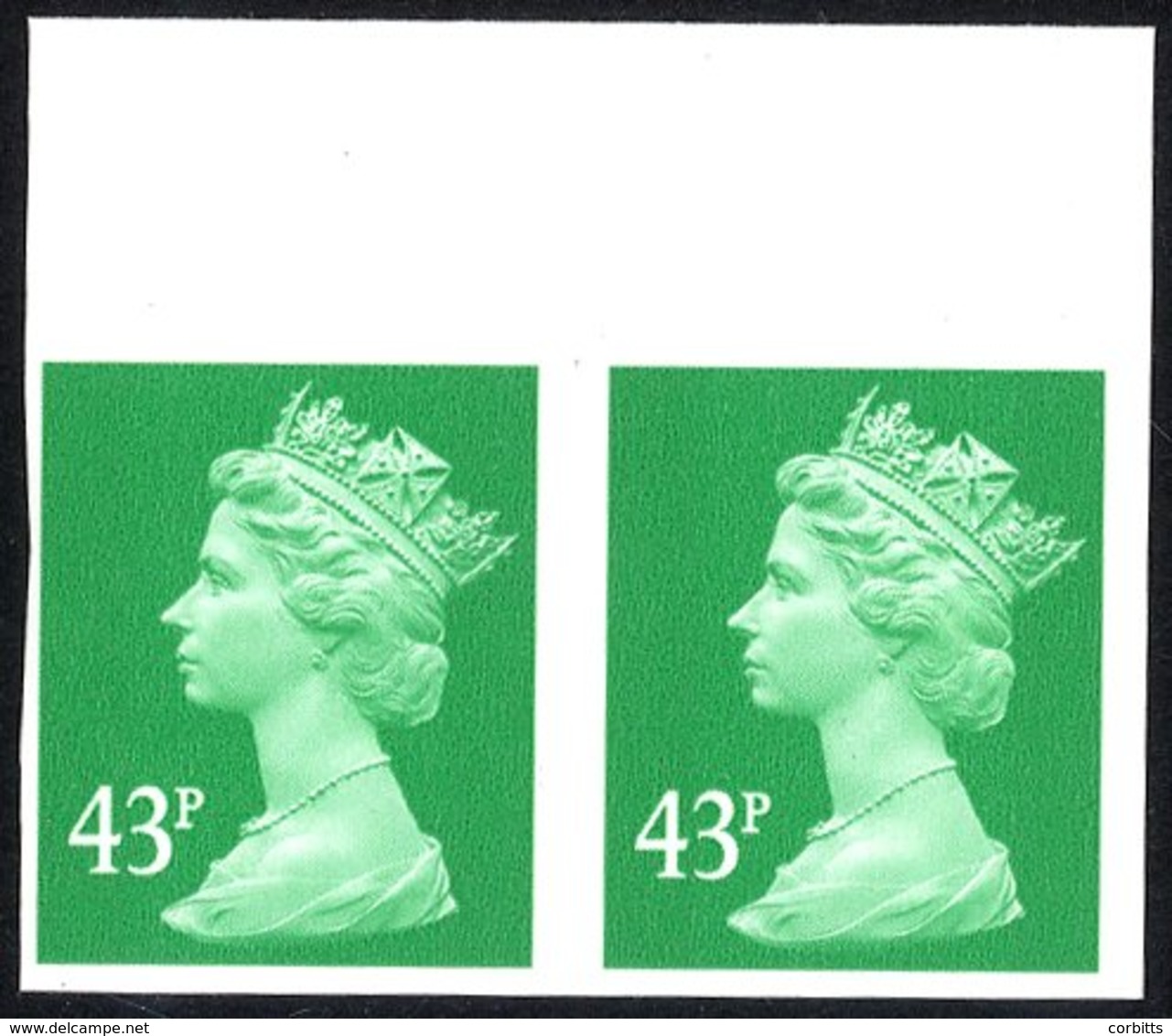 1993 43p Emerald (two Bands) Top Marginal Imperf Pair, SG.Y1718a. (2) Cat. £300 - Other & Unclassified