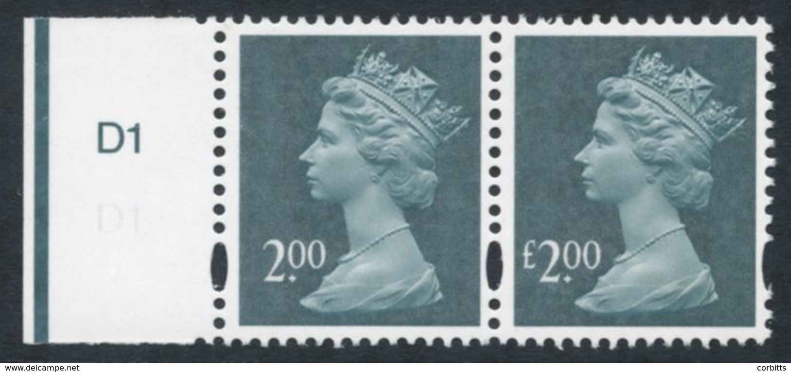 2003 £2 Deep Blue Green Variety Missing '£' In Value, In A Marginal Pair With Normal SG.Y1747a. (2) Cat. £250+ - Other & Unclassified