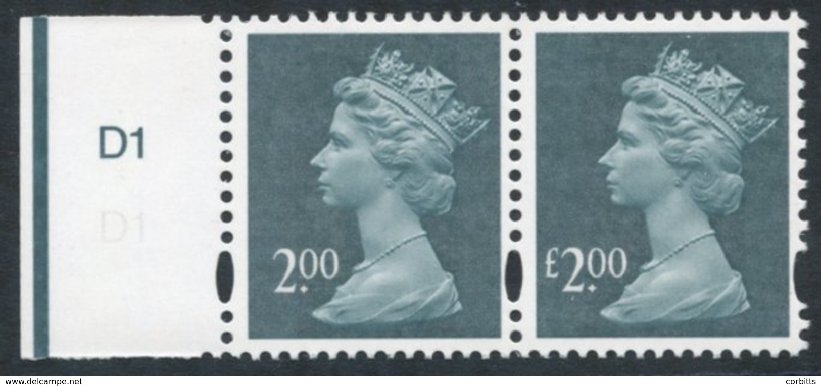 2003 £2 Deep Blue Green Variety Missing '£' In Value, In A Marginal Pair With Normal. SG.Y1747a. (2) Cat. £250+ - Other & Unclassified