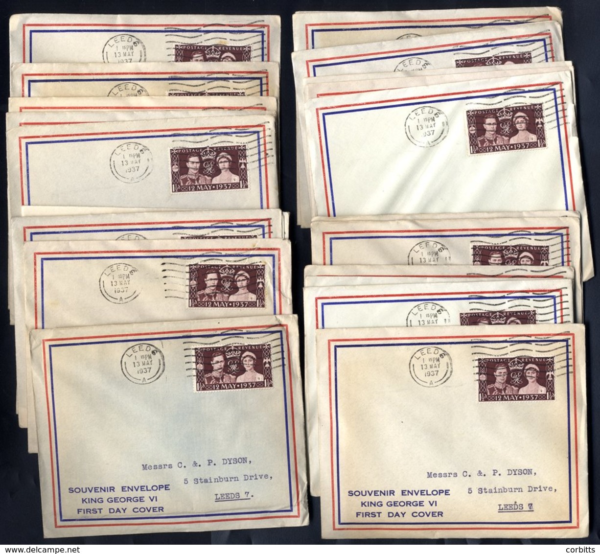 1937 Coronation Souvenir Display FDC's, All Typed Addressed To C & P Dyson Of Leeds, All Bear Leeds C.d.s/wavy Line Canc - Altri & Non Classificati