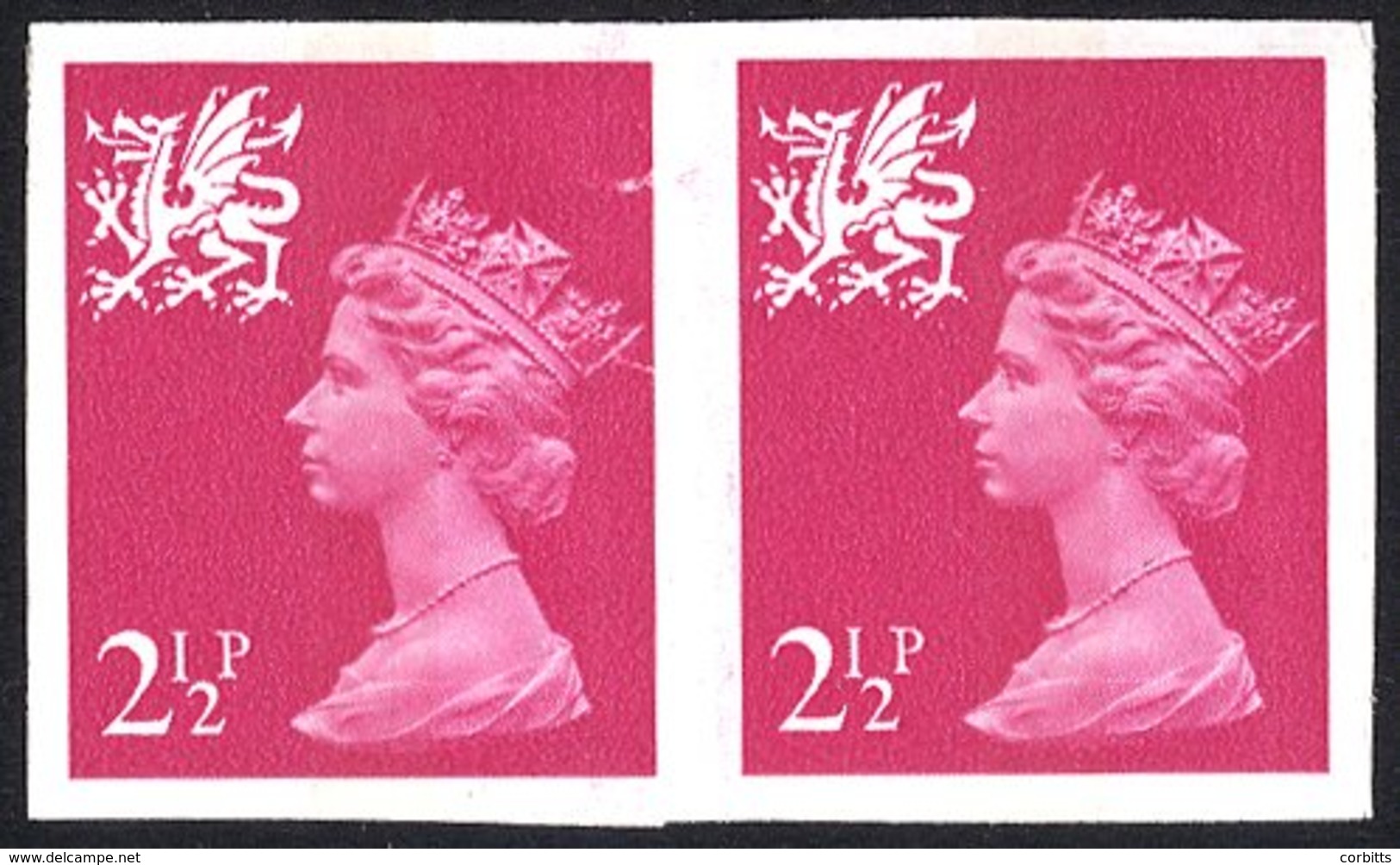 WALES 1971-93 2½p Bright Magenta Centre Band Gum Arabic Variety Imperforate Horizontal Pair, Shows Vertical Paper Crease - Altri & Non Classificati