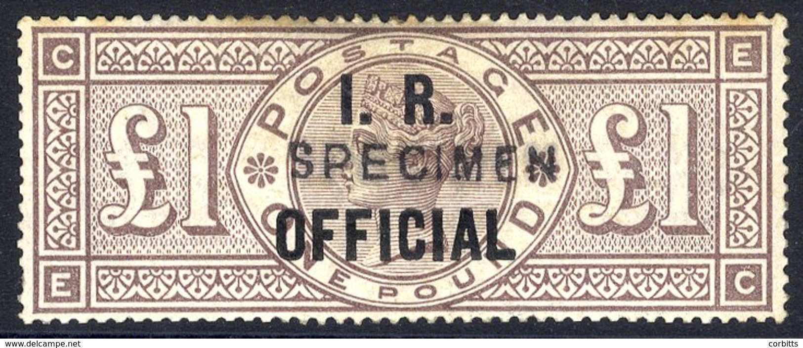 I.R OFFICIAL 1885 £1 Brown-lilac Wmk Crowns Optd SPECIMEN Type II, Small Part O.g, With Some Tones & Staining, Still An  - Other & Unclassified