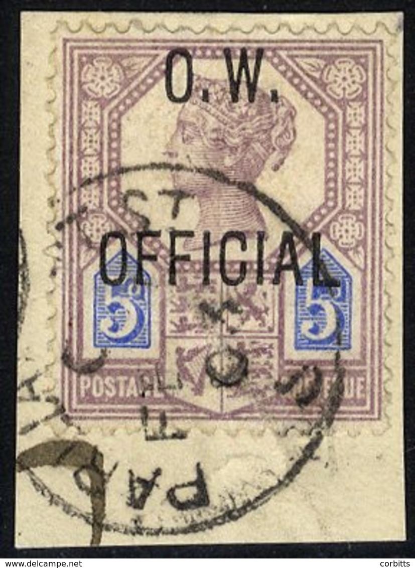 O.W OFFICIAL 1902 5d Dull Purple & Blue, Tied To A Small Piece By A 'Parliament St FEB 03' C.d.s, SG.O34. Scarce. Cat. £ - Other & Unclassified