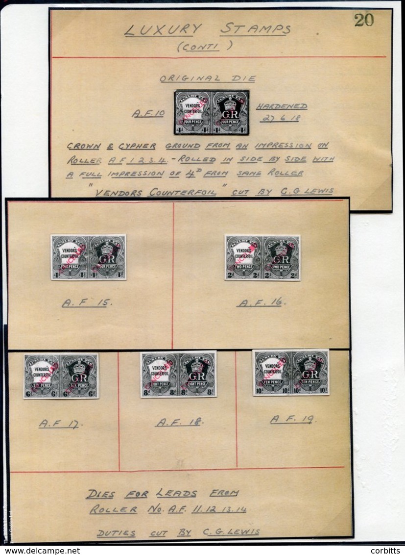 LUXURY TAX 1918 (proposed) Die Proofs With Counterfoil, 2d, 4d (2), 6d, 8d & 10d In Black On White Card, Each Optd 'CANC - Other & Unclassified