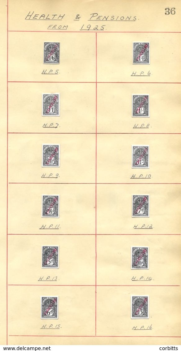 NATIONAL HEALTH INSURANCE STAMPS 1925-45 Royal Mint Cut Down Die Proofs Mainly In Black On White Card, All Overprinted ' - Other & Unclassified