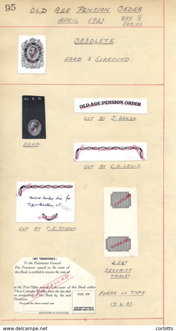 OLD AGE PENSION ORDER Die Proofs In Black On White Card, All Overprinted 'CANCELLED' In Red Incl. Downey & Profile KGV H - Altri & Non Classificati