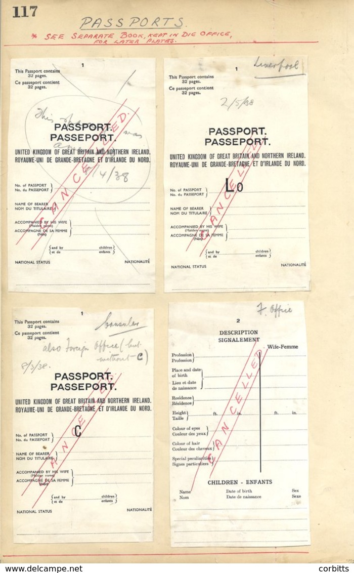 PASSPORTS 1938-46 Royal Mint Die Proofs Of Passport Pages, All Are Optd 'CANCELLED' In Red On Pages Numbered 117 & 118 O - Altri & Non Classificati