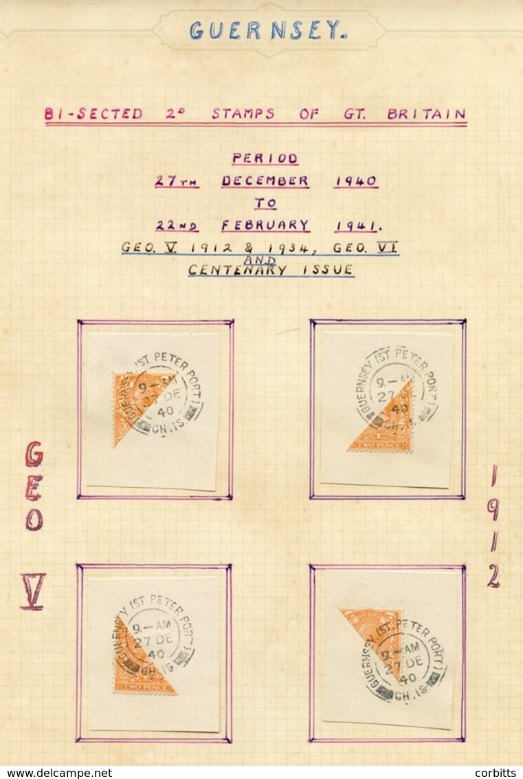 GUERNSEY GB 2d Bisects With 1924, 1934, 1937 & 1940 Centenary X 4 Of Each Used On Pieces Tied With Guernsey C.d.s's. (16 - Other & Unclassified