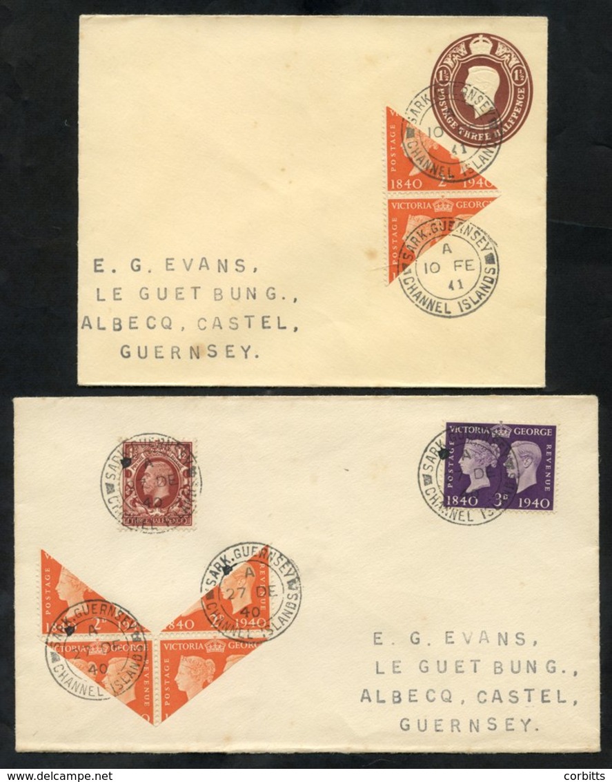 SARK 1940-41 Two Envelopes To Guernsey, One Franked 1940 Centenary 2d Bisected Block Of Four, Used With Normal 3d And KG - Altri & Non Classificati