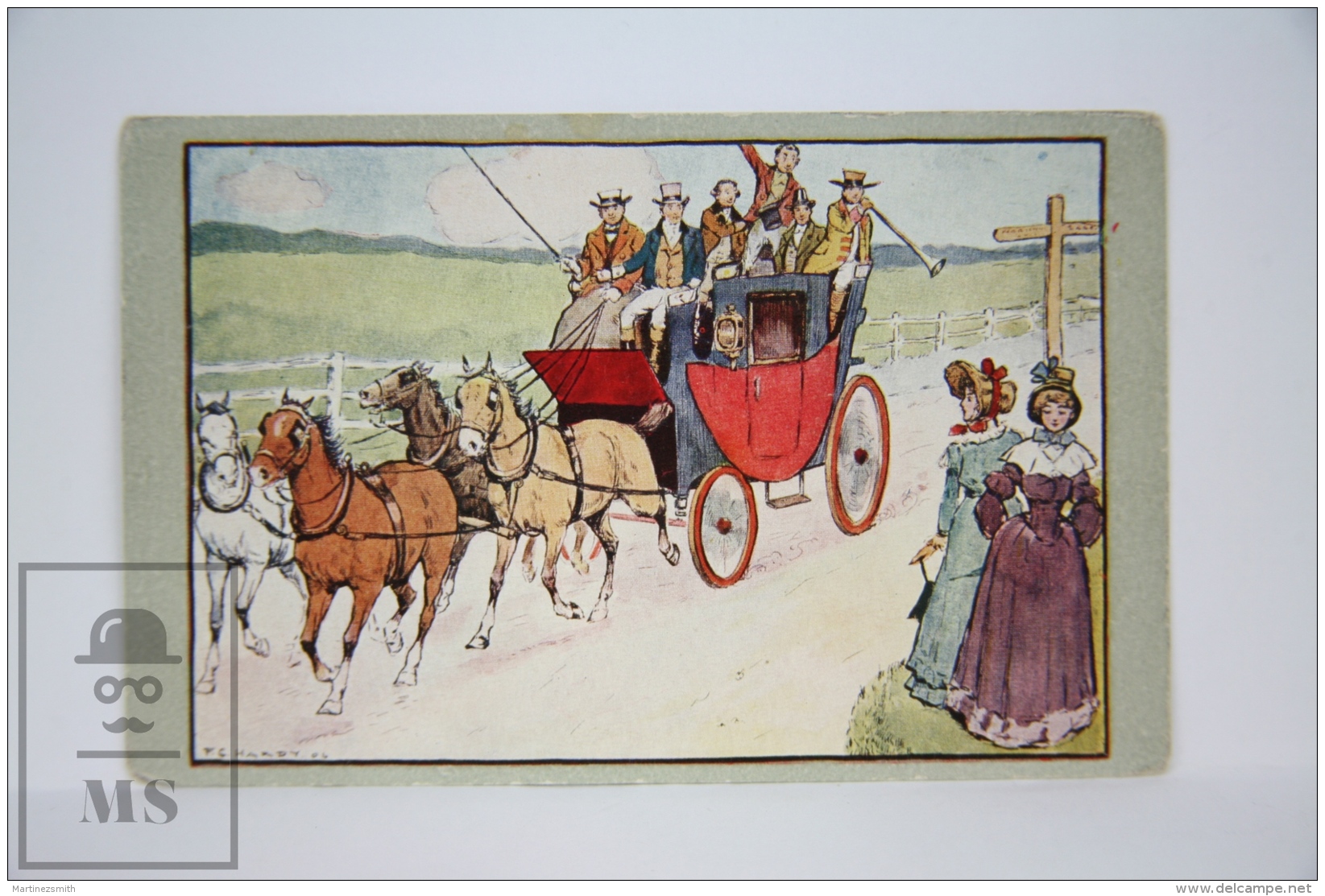 Antique Illustrated Postcard "A Passing Flirtation" -  F.C. Hardy - Edited Faulkner &amp; Co. - Horse Carriage - Otros & Sin Clasificación