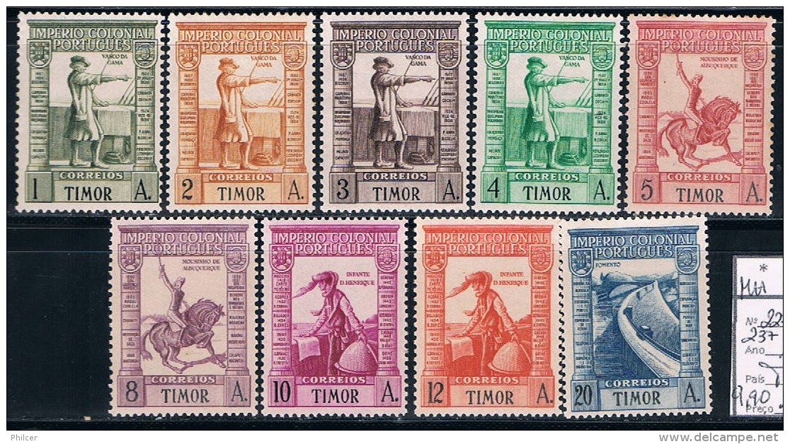 Timor, 1938, # 227/31, 233/5, 237, MH - Timor