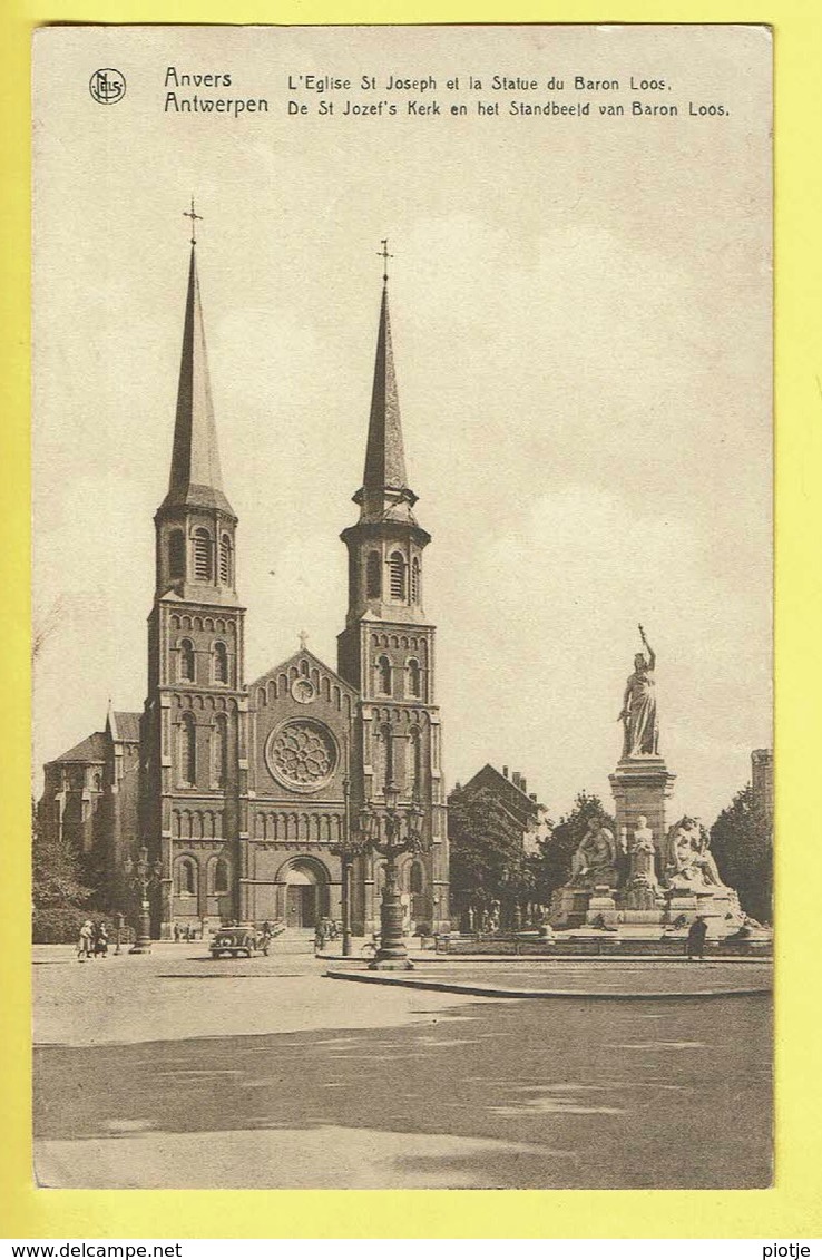 * Antwerpen - Anvers - Antwerp * (Nels, Série 25, Nr 82) église Saint Joseph, Statue Baron Loos, Kerk, Oldtimer - Antwerpen