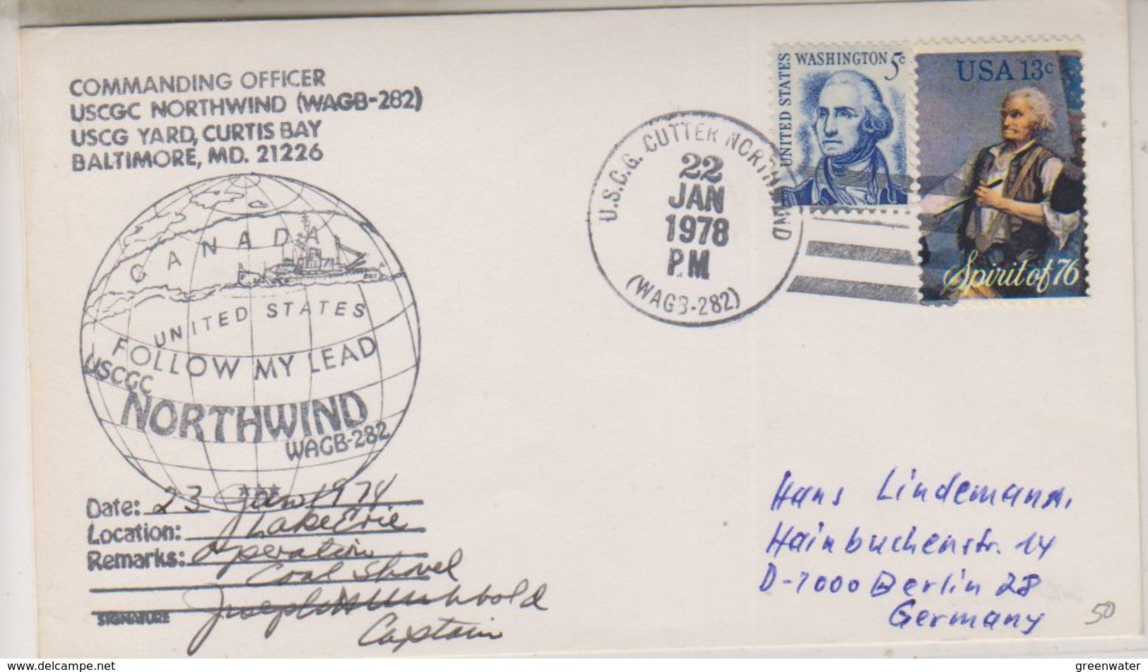 USA 1978 Northwind / Lake Erie Cover Si Captain Ca 22 Jan 1978 (38446) - Polar Ships & Icebreakers