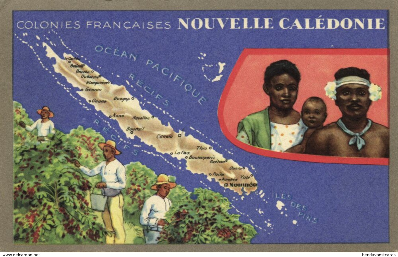 French Polynesia, NEW CALEDONIA, Map Trade Card Lion Noir, Natives (1940s) - Nueva Caledonia