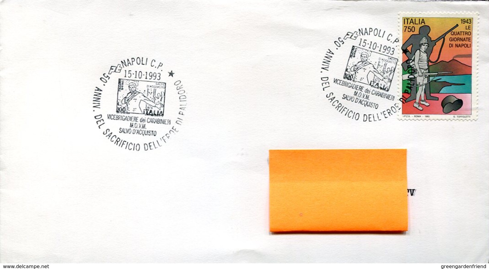 33119 Italia, Special Postmark 1993 Napoli,  50^ Anniversary Sacrificio Salvo D'acquisto - Altri & Non Classificati