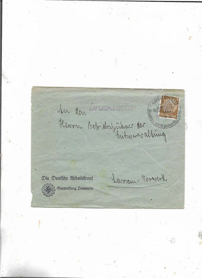 Brief Von Greifswald Deutsche Arbeitsfront Bauverwaltung Nach Lassau 1936! - Briefe U. Dokumente